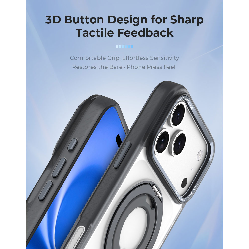 Picture of Apple iPhone 18 Pro Case | Hoda ROUGH Case Magnet with 360° foldable rotating ring-holder stand Enhanced with PureSurfaceTM with Camera Button for iPhone 18 Pro 17 Pro - Matte