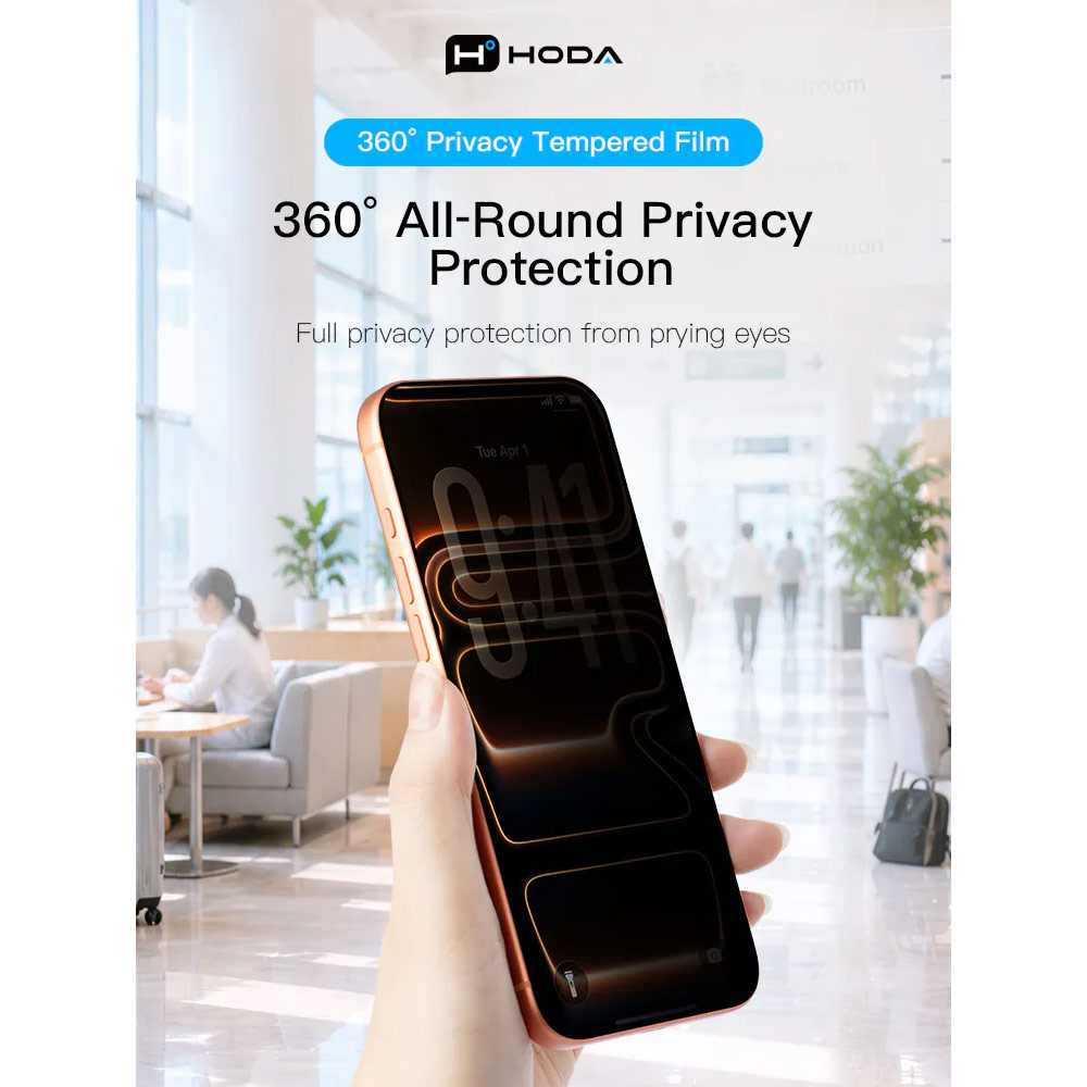 Picture of Apple iPhone 18 Pro Max Screen Protector | Hoda Full Coverage Tempered Glass Screen Protector for iPhone 18 Pro Max with Dust-Free Helper - Privacy 4 ways