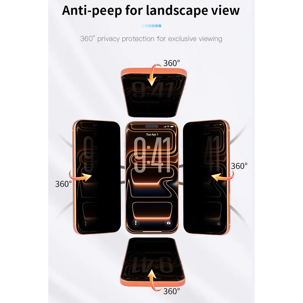 Picture of Apple iPhone 18 Pro Max Screen Protector | Hoda Full Coverage Tempered Glass Screen Protector for iPhone 18 Pro Max with Dust-Free Helper - Privacy 4 ways