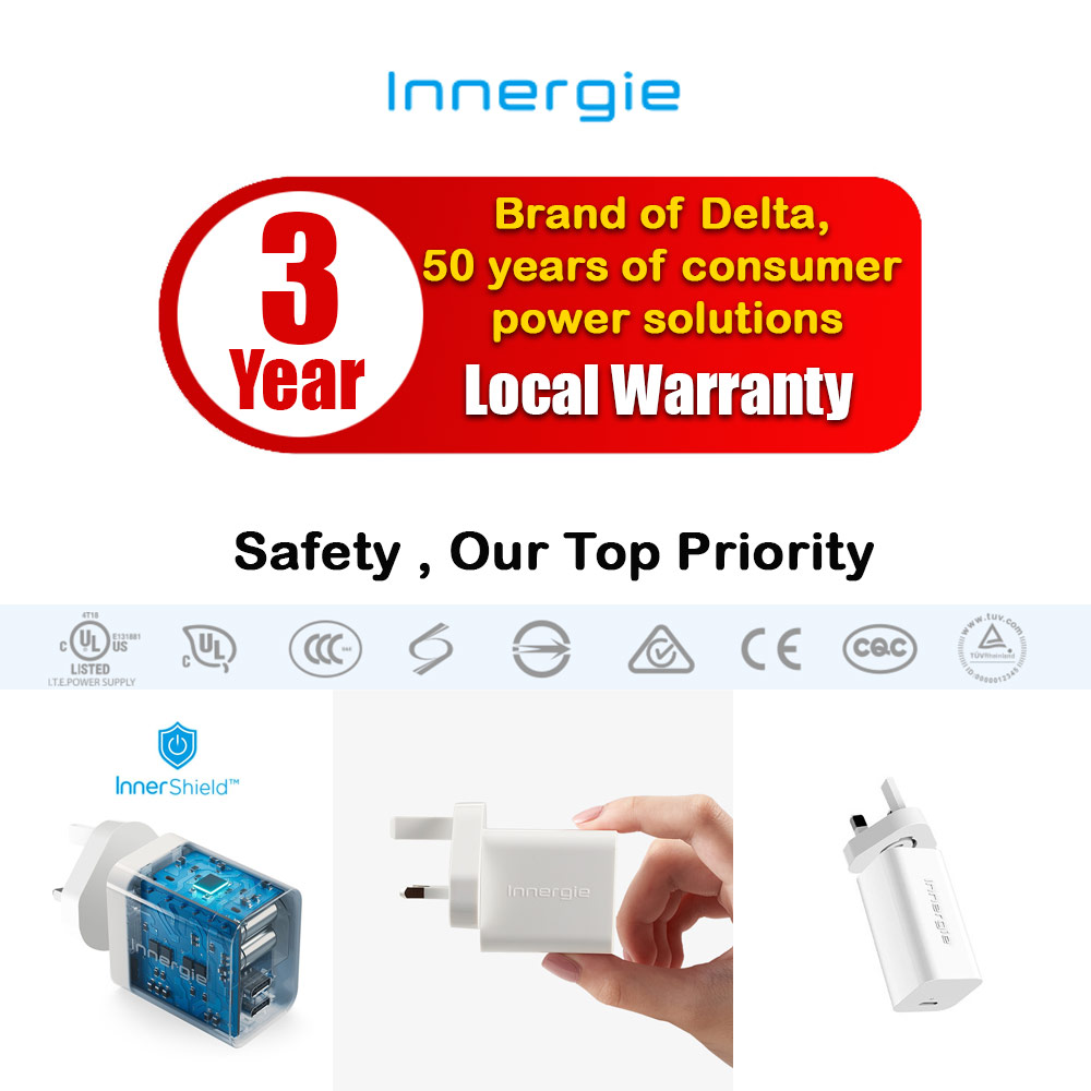 Picture of Innergie C3 Duo Mini Compact Size 30W PD PPS 2 USB-C QC4.0 Power Delivery Fast Charge Wall Charger UK for Macbook Air 13 iPhone 14 Pro Max Airpods Apple Watch S23 Ultra iPad Pro (White)