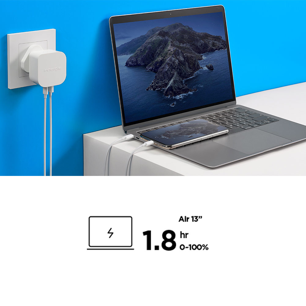 Picture of Innergie 45H 45W PD PPS USB-C QC4.0 USB-A Power Delivery Fast Charge Wall Charger UK for Macbook Air 13 iPhone 14 Pro Max Airpods Apple Watch S23 Ultra iPad Pro (White)