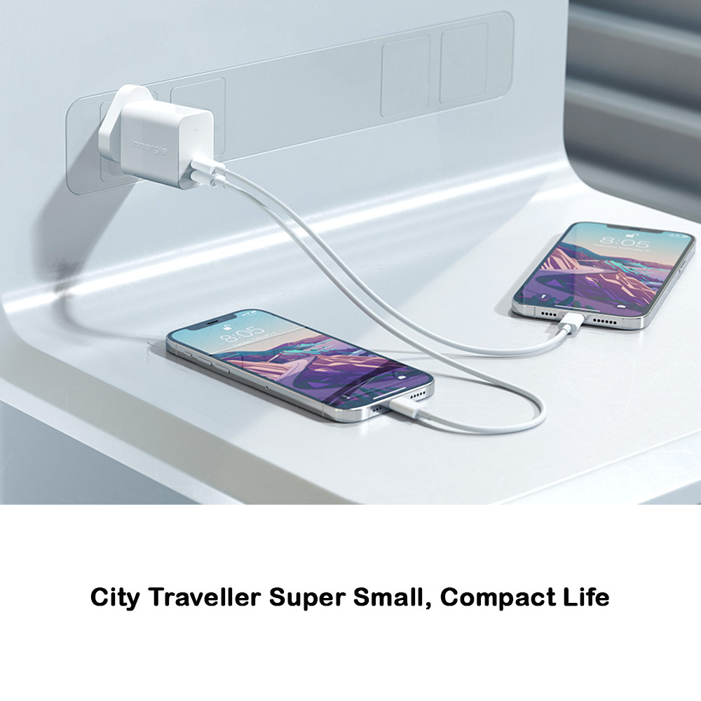 Picture of Innergie C3 Duo Mini Compact Size 30W PD PPS 2 USB-C QC4.0 Power Delivery Fast Charge Wall Charger UK for Macbook Air 13 iPhone 14 Pro Max Airpods Apple Watch S23 Ultra iPad Pro (White)