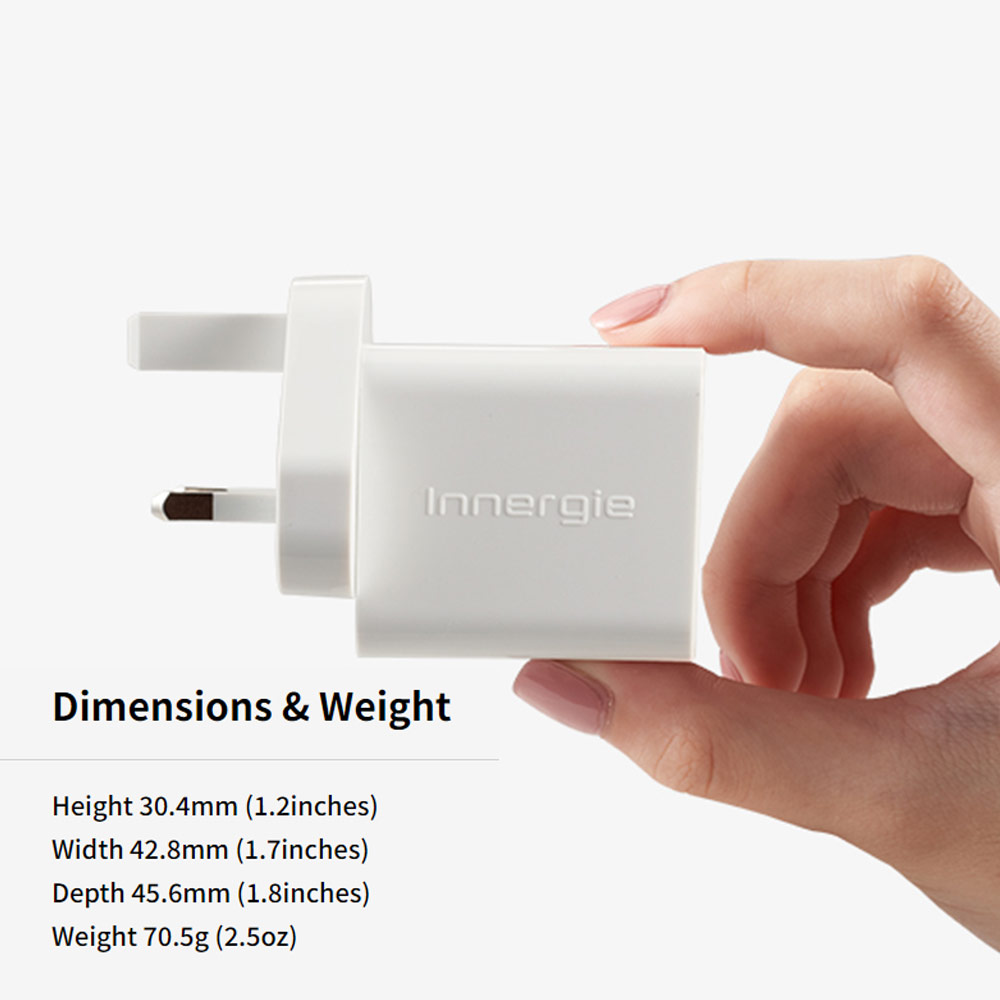 Picture of Innergie C3 Duo Mini Compact Size 30W PD PPS 2 USB-C QC4.0 Power Delivery Fast Charge Wall Charger UK for Macbook Air 13 iPhone 14 Pro Max Airpods Apple Watch S23 Ultra iPad Pro (White)