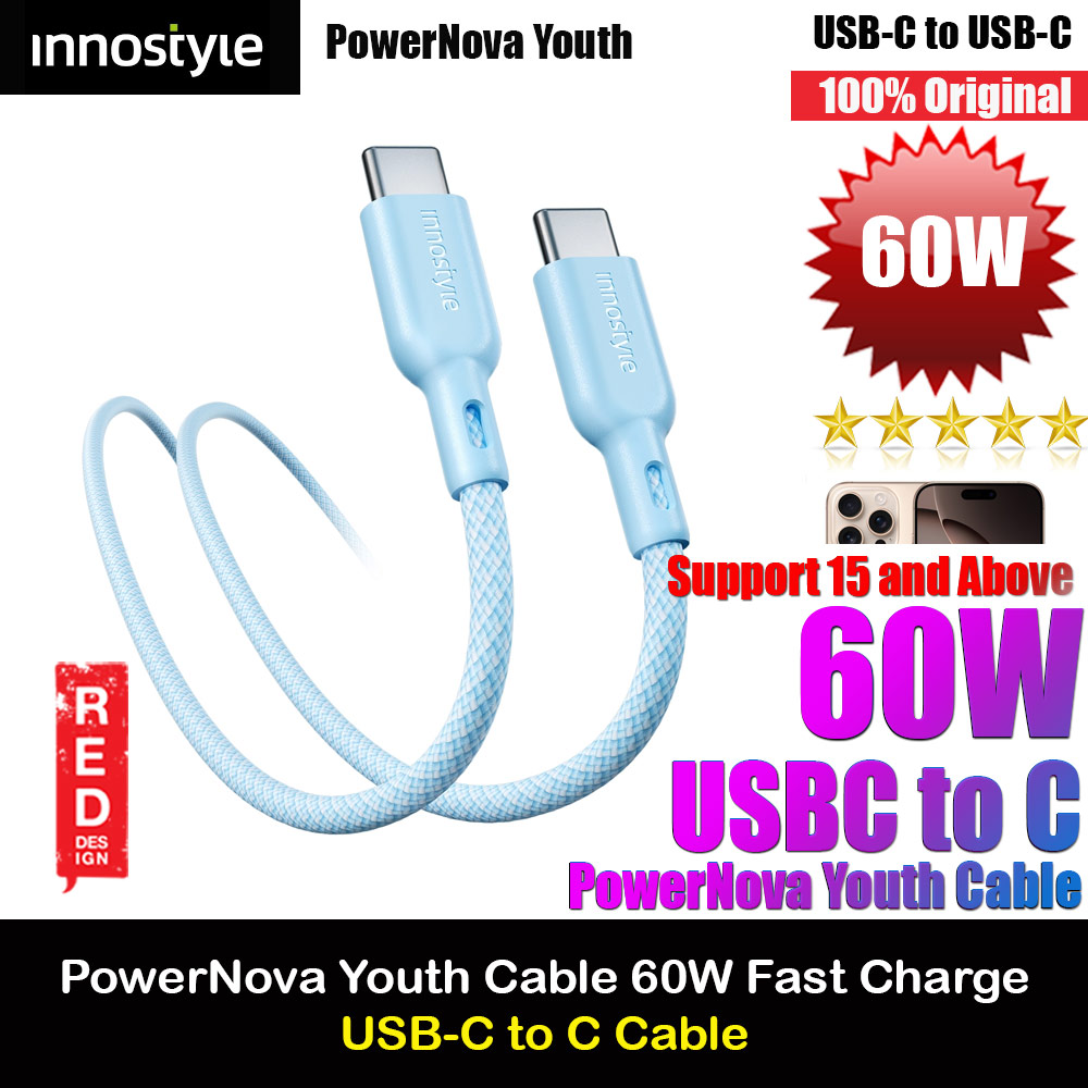 Picture of Innostyle PowerNova Youth 60W Fast Charging Data Cable USB-C to USB-C 150cm (Blue) Red Design- Red Design Cases, Red Design Covers, iPad Cases and a wide selection of Red Design Accessories in Malaysia, Sabah, Sarawak and Singapore 