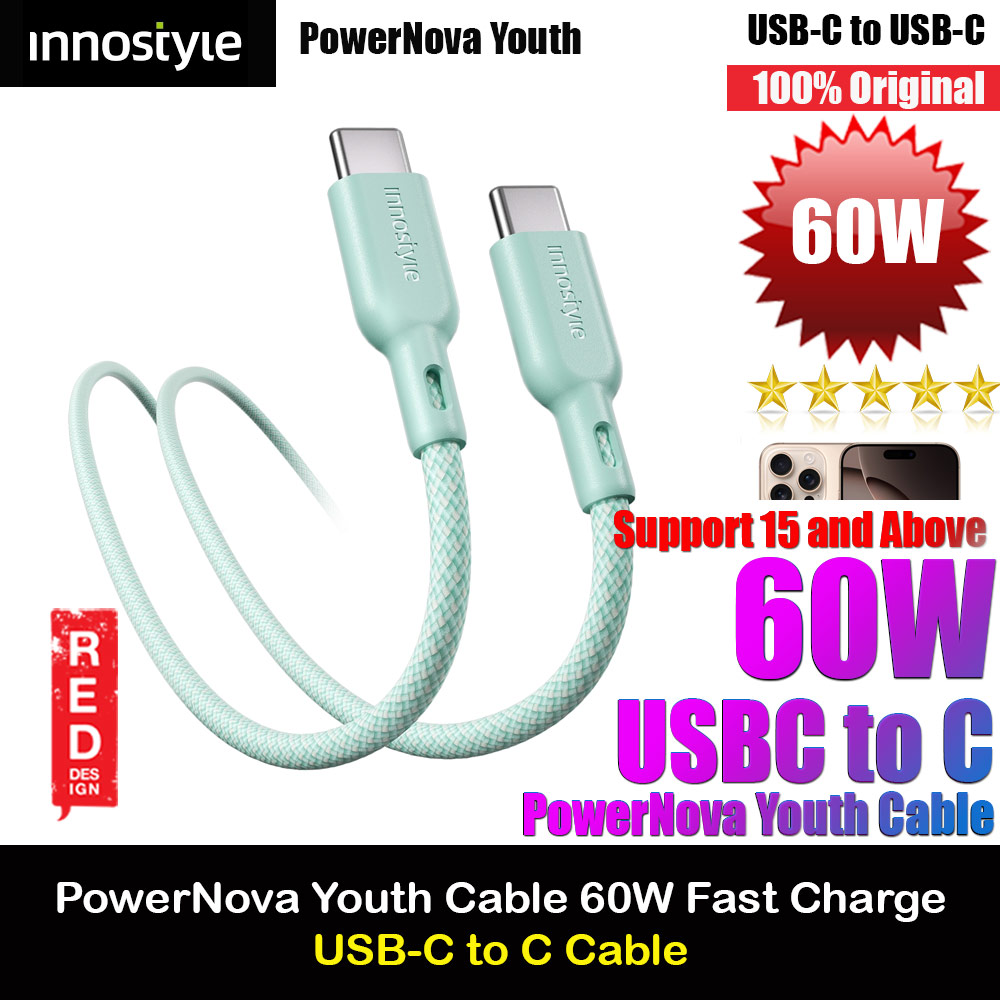 Picture of Innostyle PowerNova Youth 60W Fast Charging Data Cable USB-C to USB-C 150cm (Green) Red Design- Red Design Cases, Red Design Covers, iPad Cases and a wide selection of Red Design Accessories in Malaysia, Sabah, Sarawak and Singapore 