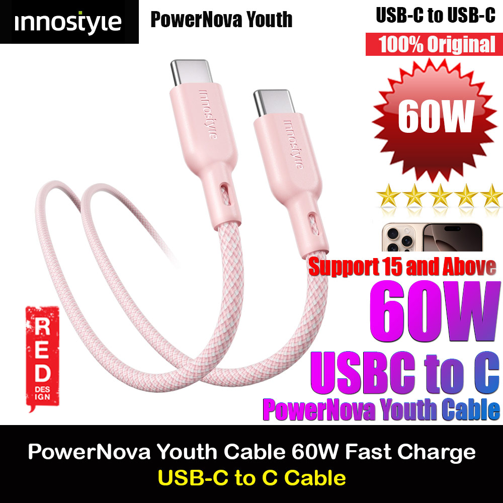 Picture of Innostyle PowerNova Youth 60W Fast Charging Data Cable USB-C to USB-C 150cm (Pink) Red Design- Red Design Cases, Red Design Covers, iPad Cases and a wide selection of Red Design Accessories in Malaysia, Sabah, Sarawak and Singapore 