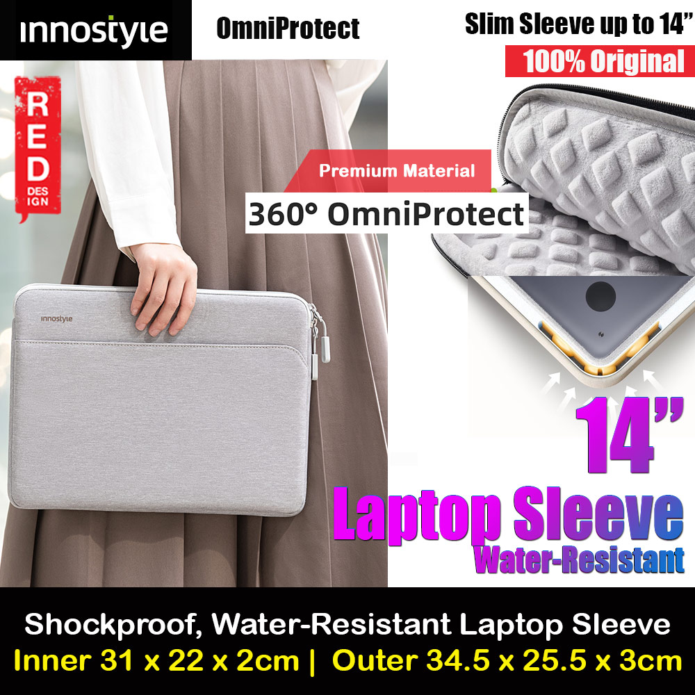 Picture of Innostyle Omiprotect Series Shock Proof Laptop Notebook Sleeve with Front Compartment for up to 14 inches Laptop (Light Gray) Red Design- Red Design Cases, Red Design Covers, iPad Cases and a wide selection of Red Design Accessories in Malaysia, Sabah, Sarawak and Singapore 