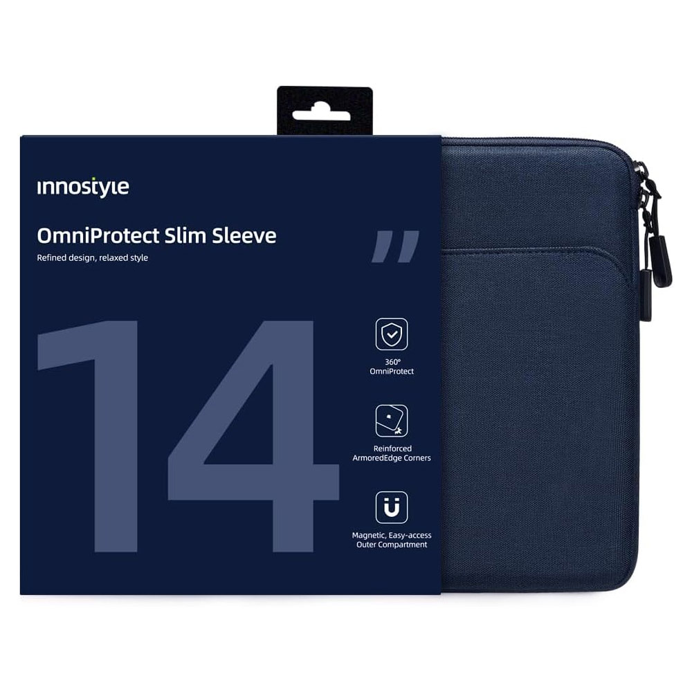 Picture of Innostyle Omiprotect Series Shock Proof Laptop Notebook Sleeve with Front Compartment for up to 14 inches Laptop (Midnight Blue)