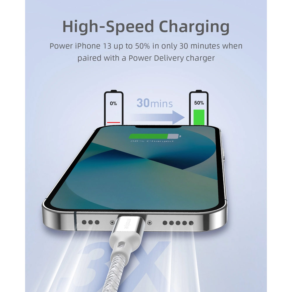 Picture of Innostyle MFI Certified PowerFlex 60W Fast Charging Data Cable USB-C to Lightning 150cm (Silver)