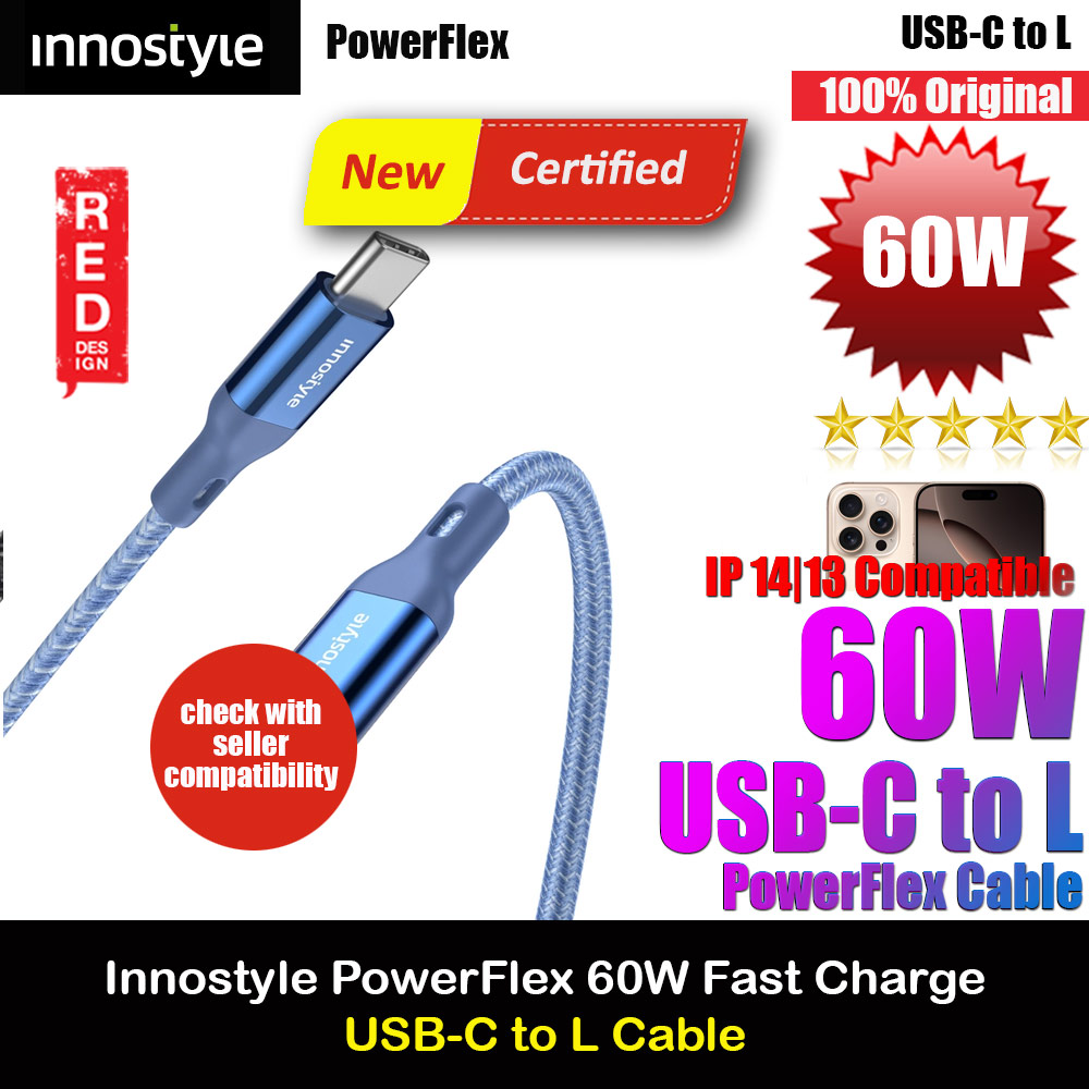 Picture of Innostyle MFI Certified PowerFlex 60W Fast Charging Data Cable USB-C to Lightning 150cm (Blue) Red Design- Red Design Cases, Red Design Covers, iPad Cases and a wide selection of Red Design Accessories in Malaysia, Sabah, Sarawak and Singapore 