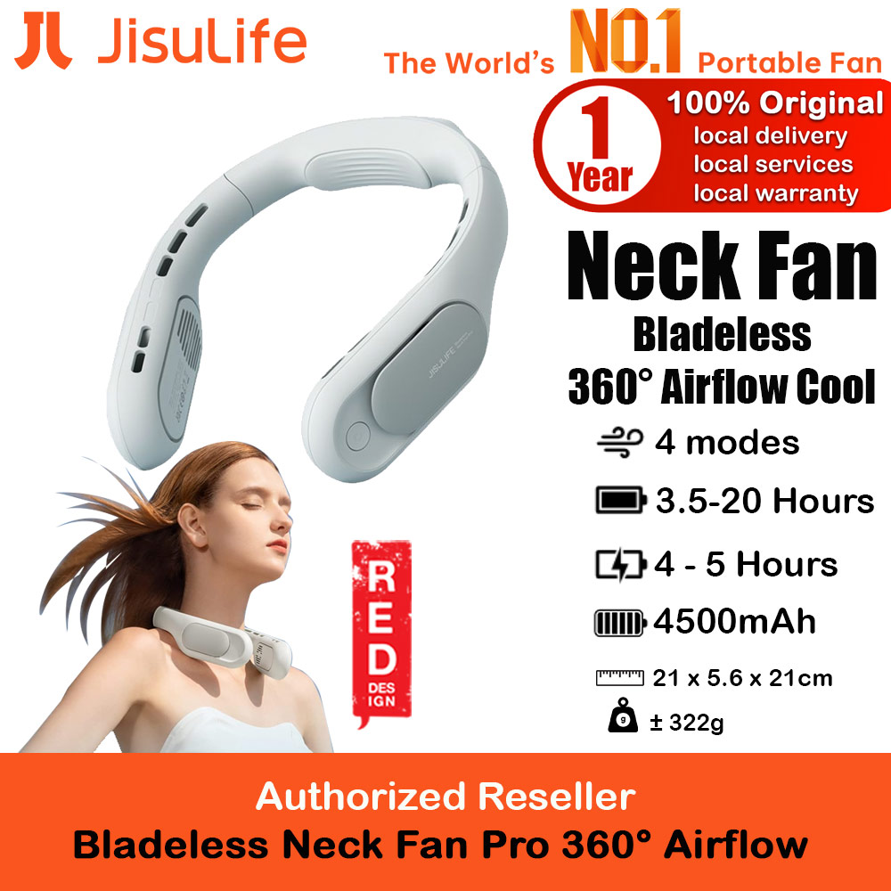 Picture of JISULIFE Portable Turbo Dual Air Neck Fan Pro Hands Free Bladeless Fan 4500 mAh Battery Operated Wearable Personal Fan Rechargeable Long Hours Fan for Running Badminton Indoor Court Concert Picnic Camping Outdoor Activity FA35 (Grey) Red Design- Red Design Cases, Red Design Covers, iPad Cases and a wide selection of Red Design Accessories in Malaysia, Sabah, Sarawak and Singapore 