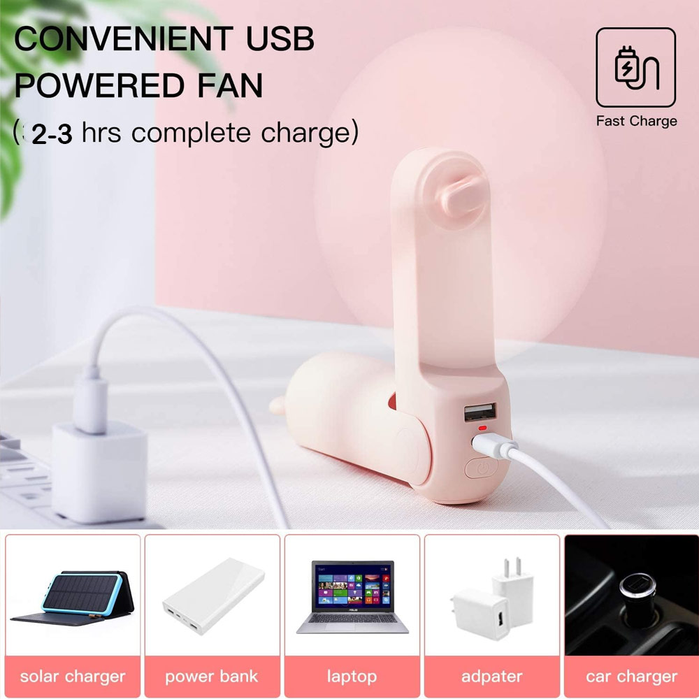 Picture of Jisulife Malaysia 3 in 1 Mini Handheld Fan USB Rechargeable Fan Power Bank with Flash Light for Office OutdoorTravel Hiking Camping Concert Indoor Court F8 (Pink)