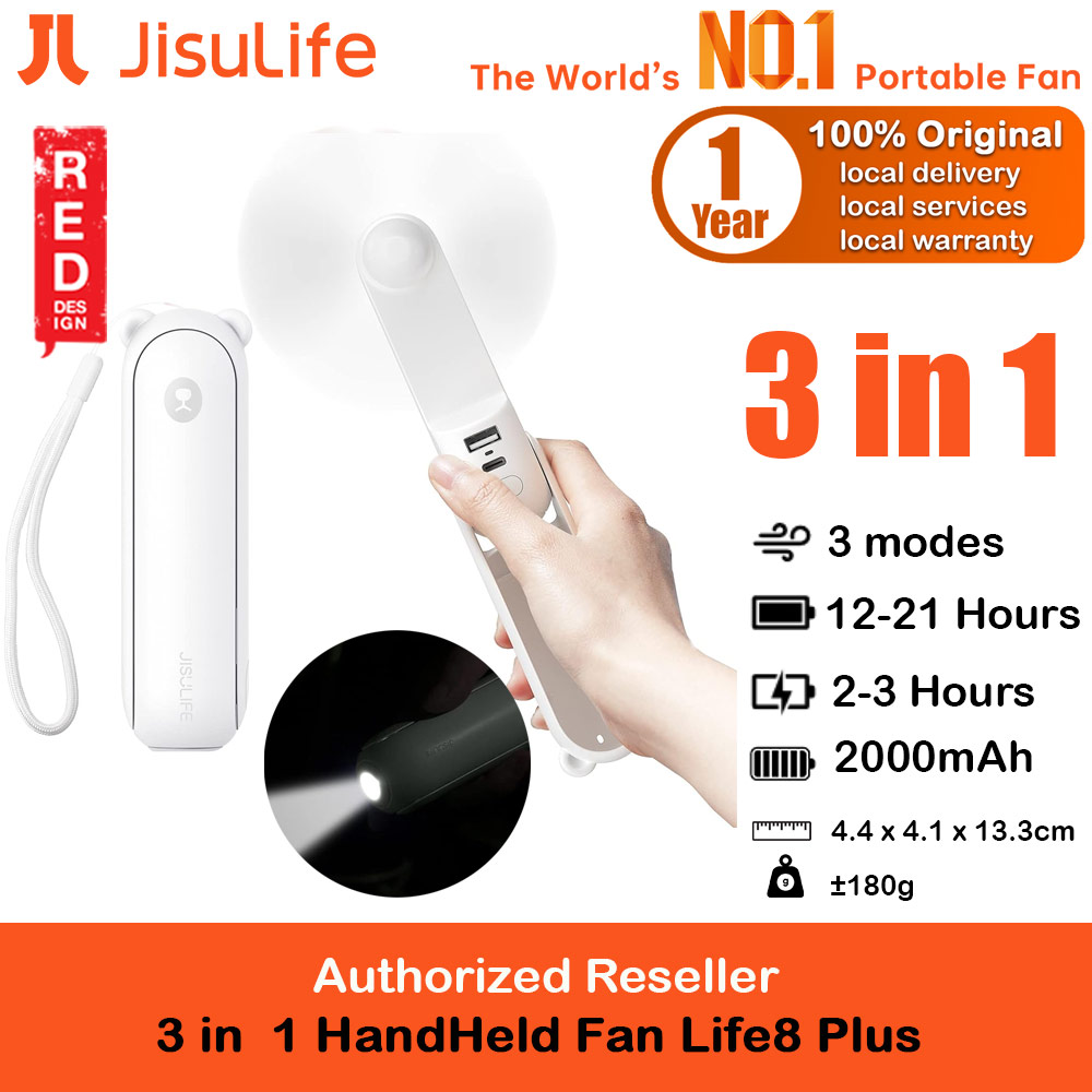 Picture of Jisulife Malaysia 3 in 1 Mini Handheld Fan USB Rechargeable Fan Power Bank with Flash Light for Office OutdoorTravel Hiking Camping Concert Indoor Court F8 (White) Red Design- Red Design Cases, Red Design Covers, iPad Cases and a wide selection of Red Design Accessories in Malaysia, Sabah, Sarawak and Singapore 