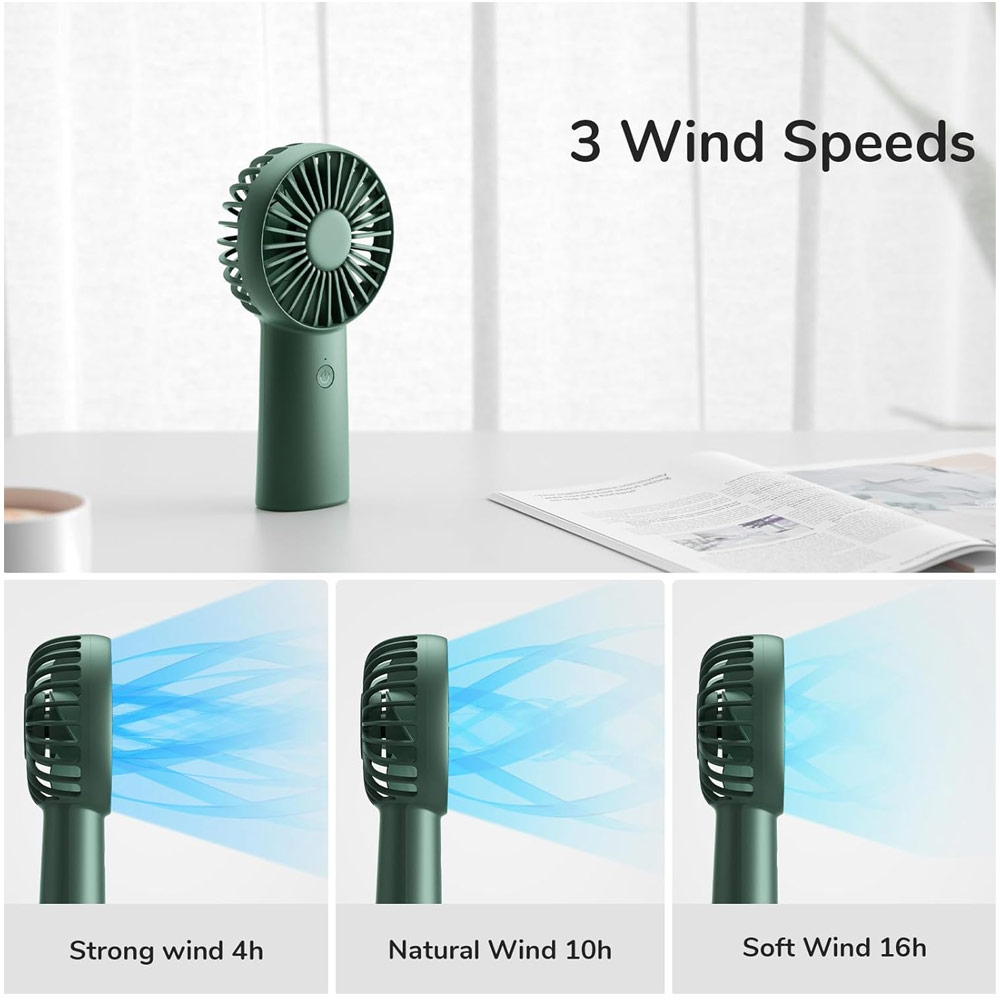 Picture of Jisulife 3 Speed Wind Handheld Fan Portable Rechargeble 4000mAh Fan Kipas for Home Office Travel Outdoor Indoor Activity (Green)