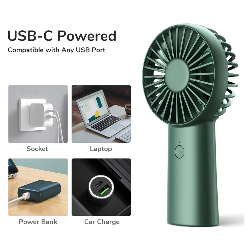 Picture of Jisulife 3 Speed Wind Handheld Fan Portable Rechargeble 4000mAh Fan Kipas for Home Office Travel Outdoor Indoor Activity (Green)