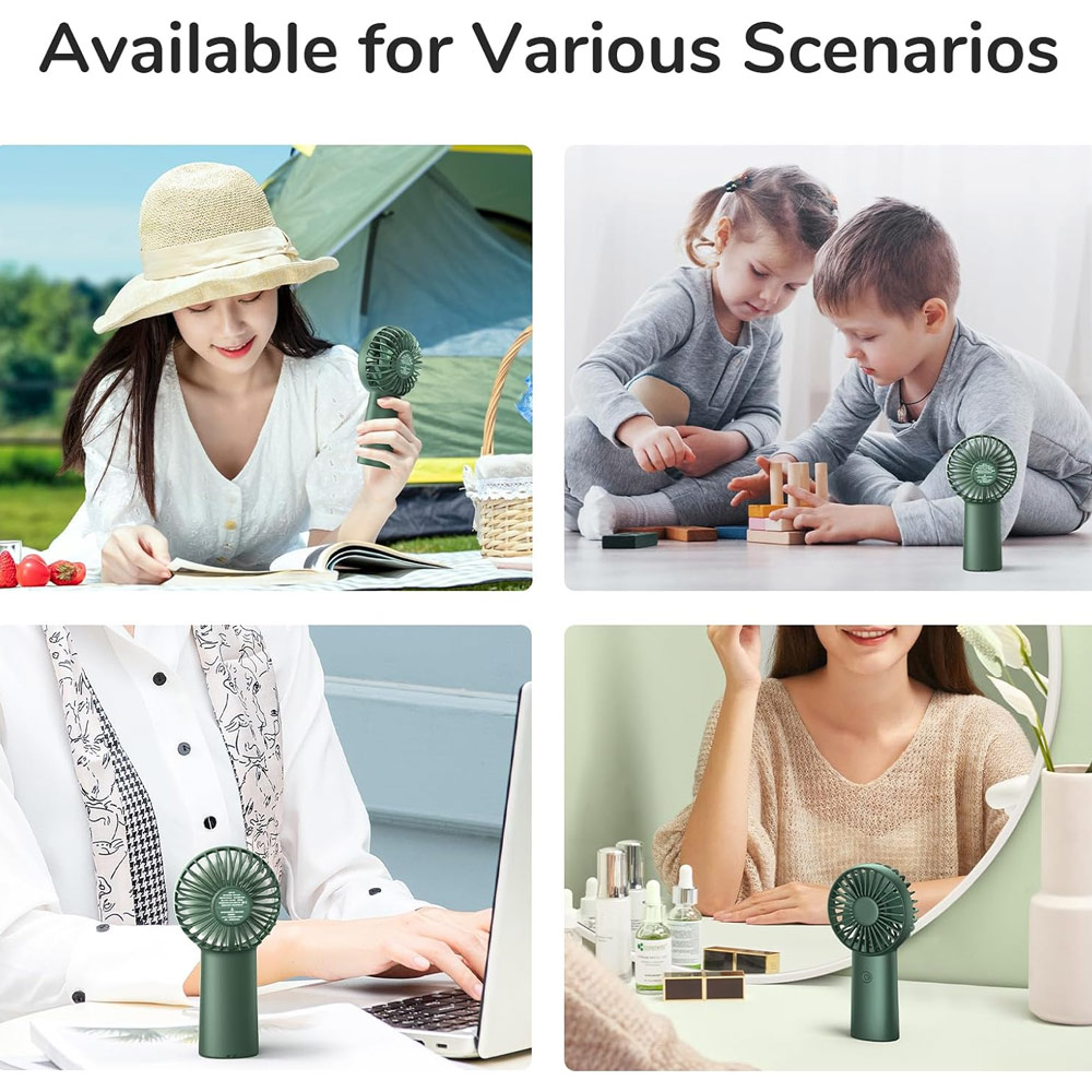 Picture of Jisulife 3 Speed Wind Handheld Fan Portable Rechargeble 4000mAh Fan Kipas for Home Office Travel Outdoor Indoor Activity (Green)