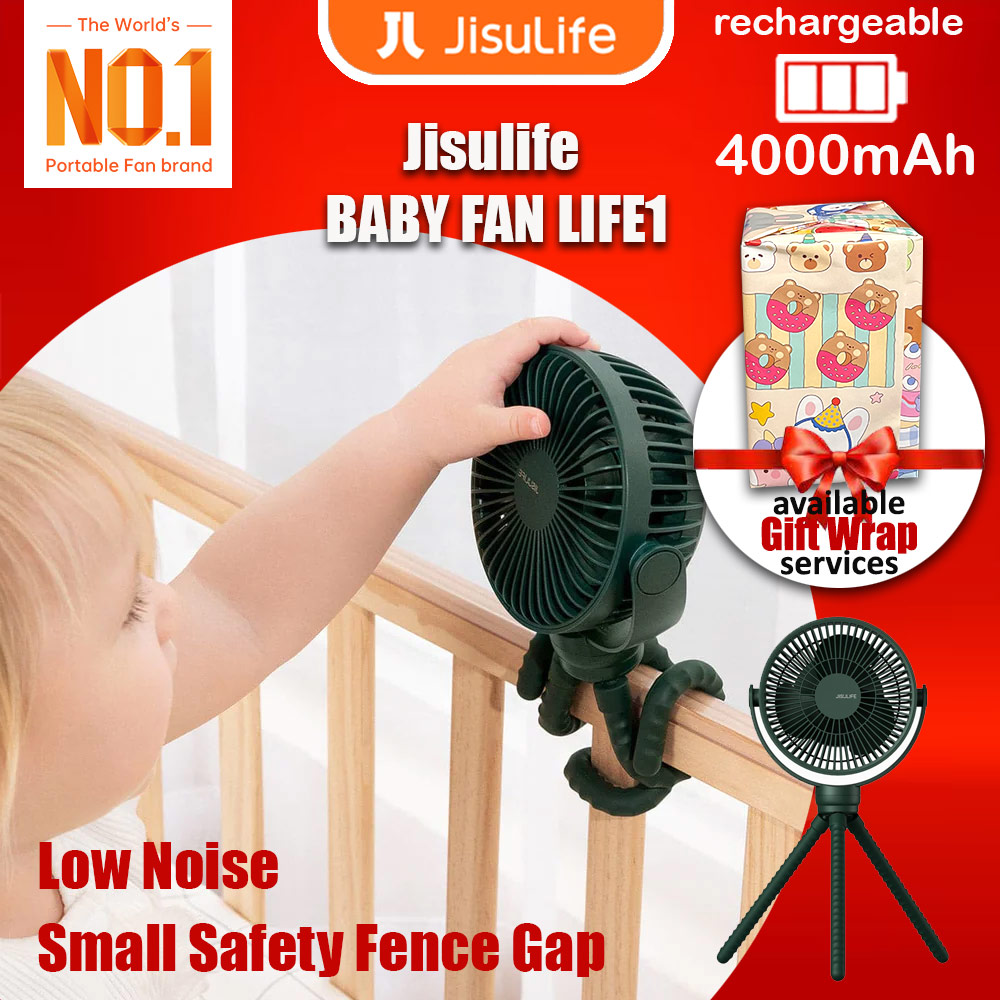 Picture of Jisulife Child Baby Safe Low Noise Stroller Car Seat Rotatable Flexible Tripod Rechargeable Fan FA24 (Green)