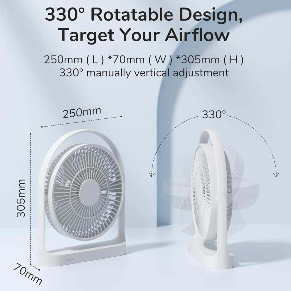 Picture of JISULIFE Desk Fan Portable Timer Setting Rotation Desktop Fan 8000mAh USB-C Rechargeable Electric Table Fan for Office Room Travel Outdoor Indoor Picnic Life 5Plus FA27 (Light Grey)