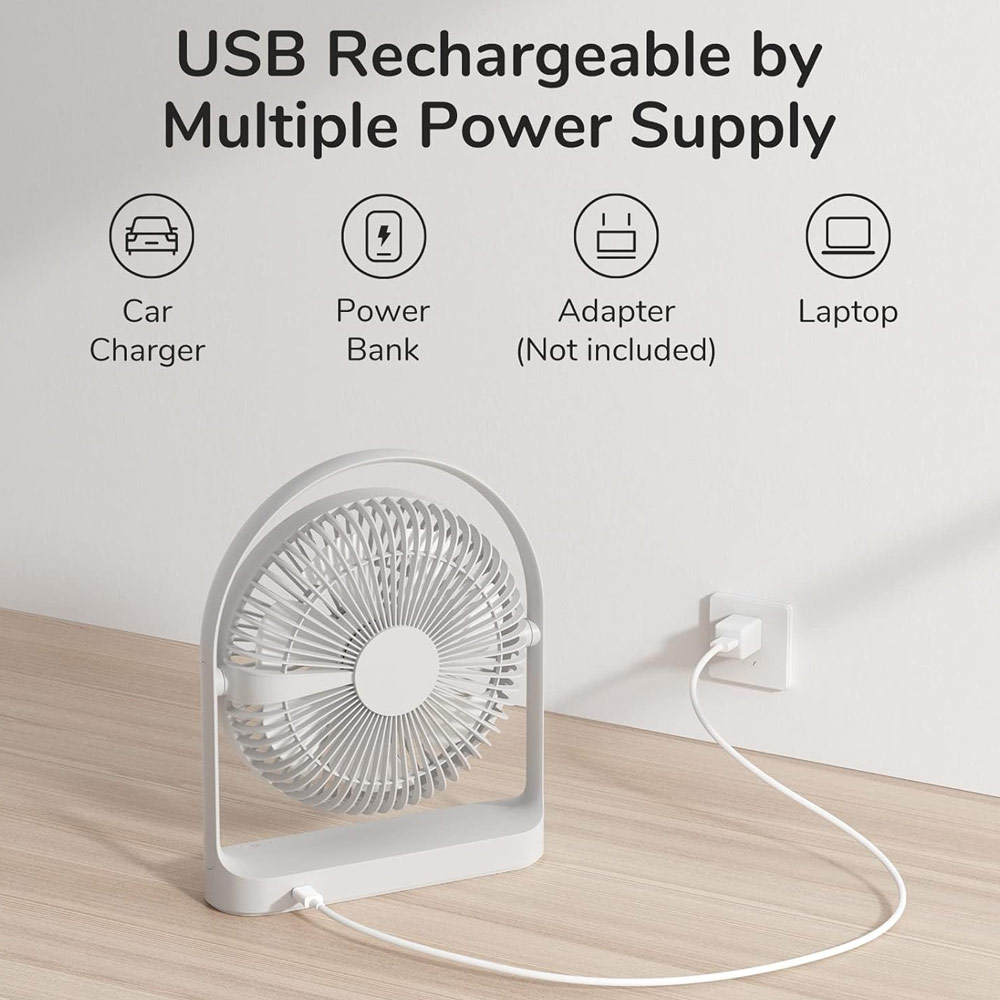 Picture of JISULIFE Desk Fan Portable Timer Setting Rotation Desktop Fan 8000mAh USB-C Rechargeable Electric Table Fan for Office Room Travel Outdoor Indoor Picnic Life 5Plus FA27 (Light Grey)