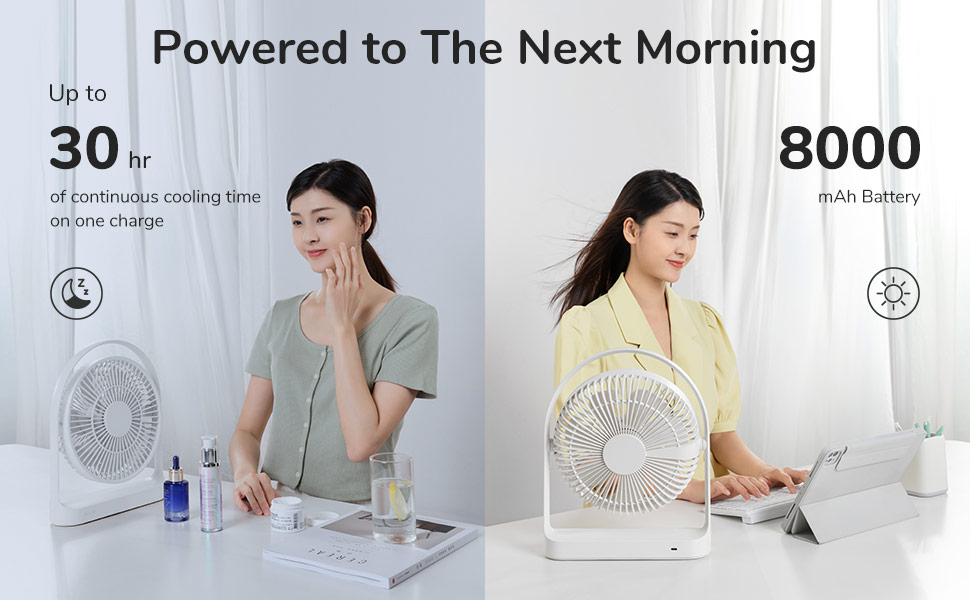 Picture of JISULIFE Desk Fan Portable Timer Setting Rotation Desktop Fan 8000mAh USB-C Rechargeable Electric Table Fan for Office Room Travel Outdoor Indoor Picnic Life 5Plus FA27 (Light Grey)