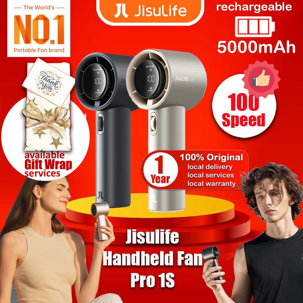 Picture of Jisulife Super Power 100 Speed Turbo Strong Wind Portable Fast Charge Rechargeable 5000mAh Hidden Blade High Quality Handheld Mini Fan for Outdoor Indoor Badminton Court Concert Picnic Camping FA53Pro (Bright Brown)