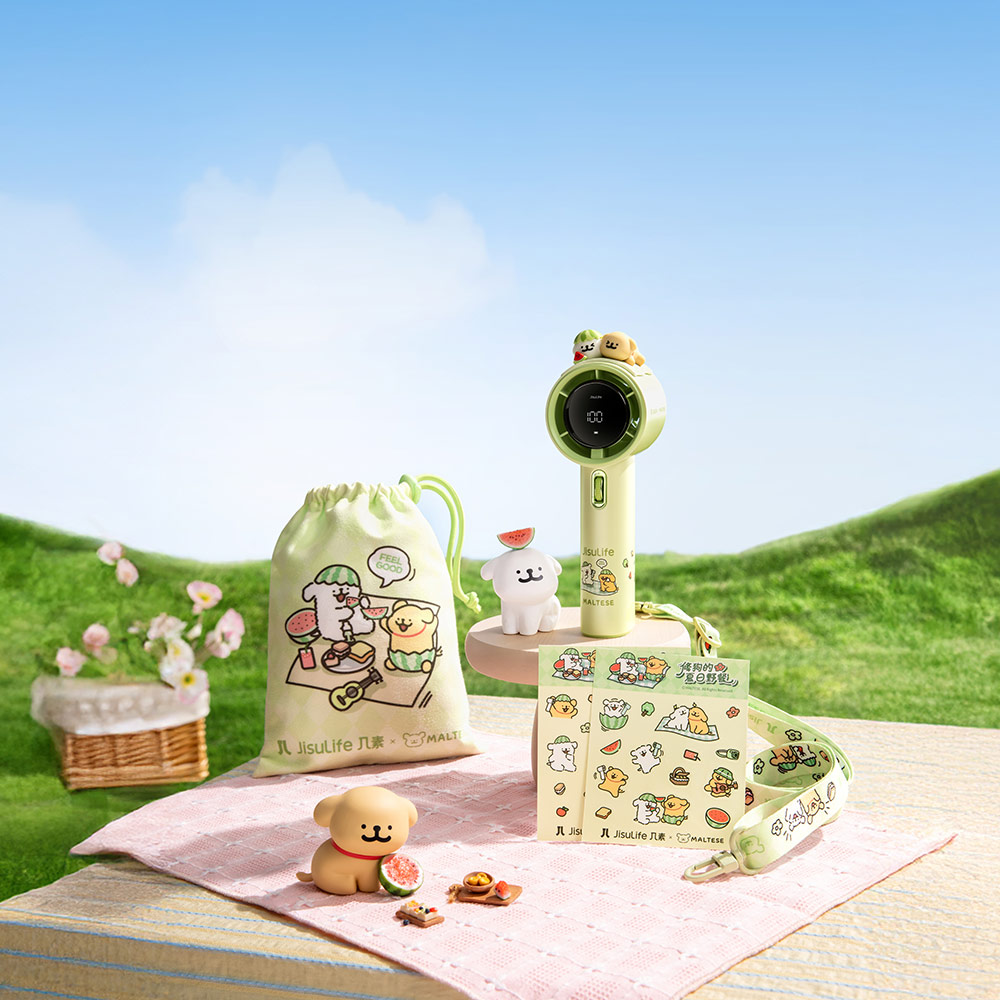 Picture of Jisulife Limited Edition Gift Idea Box Maltese Dog 100 Speed Control Wide Wind Portable Handheld Fan Kipas Pegang Tangan Angin Kuat