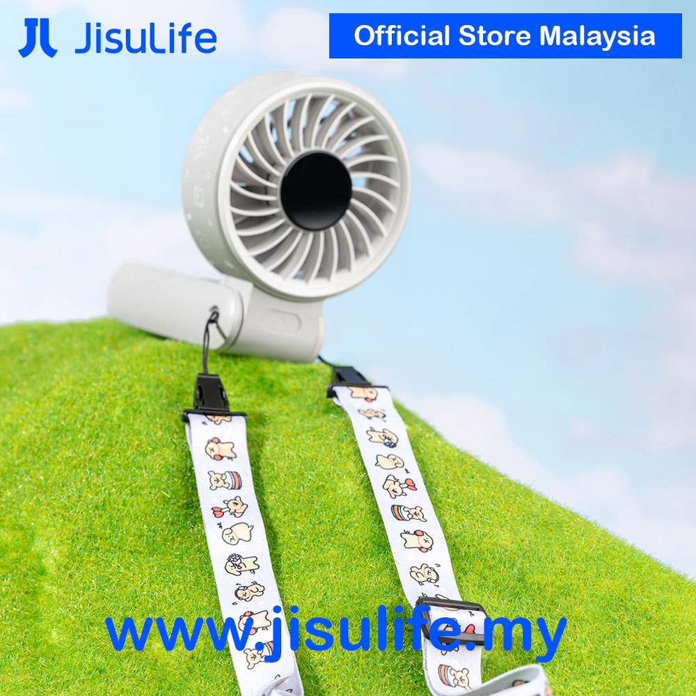 Picture of Jisulife Maltese Dog Series Malaysia 3 in 1 Handheld Fan Life7 Powerful Portable Fan with LED Display Foldable as Desk Fan Hangable as Neck Fan (5000mAh Pink)