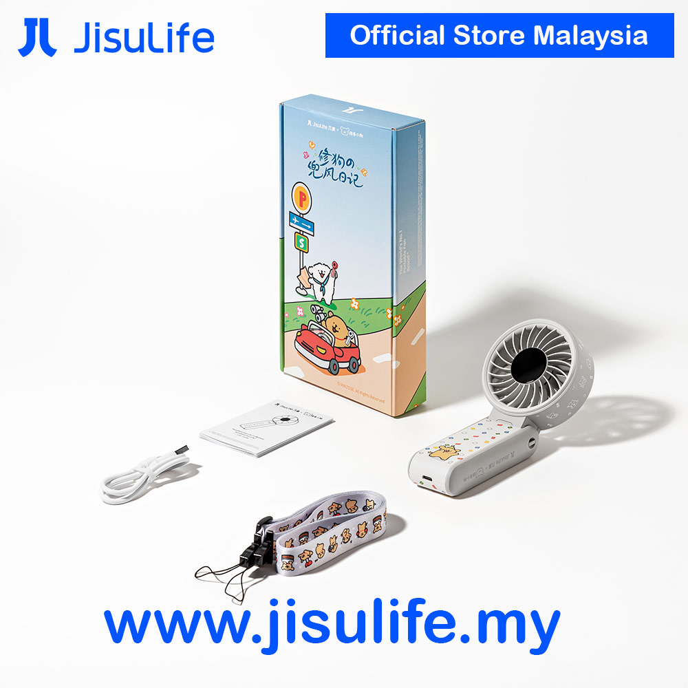 Picture of Jisulife Maltese Dog Series Malaysia 3 in 1 Handheld Fan Life7 Powerful Portable Fan with LED Display Foldable as Desk Fan Hangable as Neck Fan (5000mAh Pink)