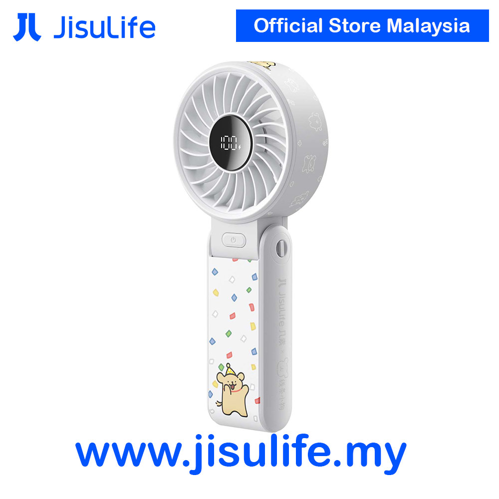 Picture of Jisulife Maltese Dog Series Malaysia 3 in 1 Handheld Fan Life7 Powerful Portable Fan with LED Display Foldable as Desk Fan Hangable as Neck Fan (5000mAh Pink)