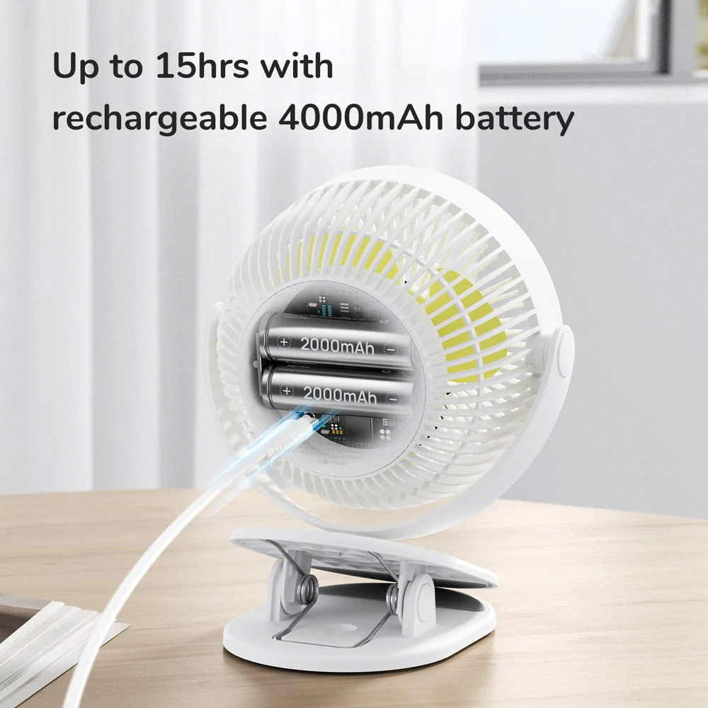 Picture of Jisulife Child Safe Low Noise Removeable Washable 360 Rotatable 4 Speed Mode Desktop Hang Clip Fan Rechargeable 4000mAh For Home Office Outdoor Travel Portable Children Baby Stroller FA18S (White)