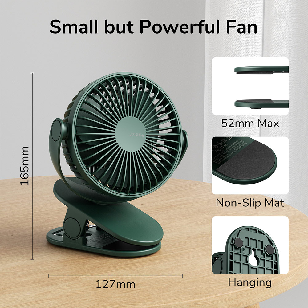 Picture of Jisulife Child Safe Low Noise Removeable Washable 360 Rotatable 4 Speed Mode Desktop Hang Clip Fan Rechargeable 4000mAh For Home Office Outdoor Travel Portable Children Baby Stroller FA29A (Green)