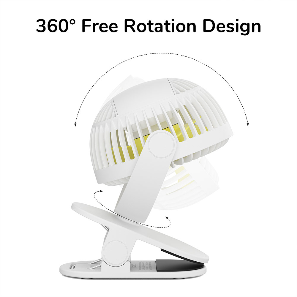 Picture of Jisulife Child Safe Low Noise Removeable Washable 360 Rotatable 4 Speed Mode Desktop Hang Clip Fan Rechargeable 4000mAh For Home Office Outdoor Travel Portable Children Baby Stroller FA29A (White)