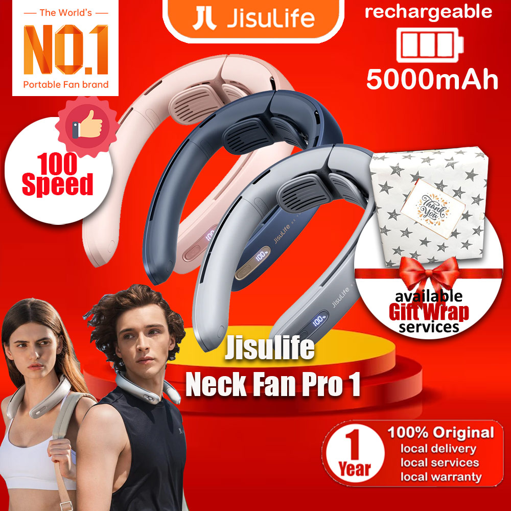 Picture of JISULIFE Malaysia Super Power High Speed Air Neck Cooler Portable Neck Fan Hands Free Bladeless Fan 5000mAh Battery Operated Wearable Personal Fan Leafless Rechargeable Headphone Design 100 Speed Neck Fan FA45 (Silver Grey)
