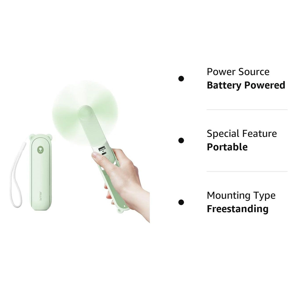 Picture of Jisulife 3 in 1 Mini Handheld Fan USB Rechargeable Fan Power Bank with Flash Light for Office OutdoorTravel Hiking Camping  Concert Indoor Court F8X (Green)