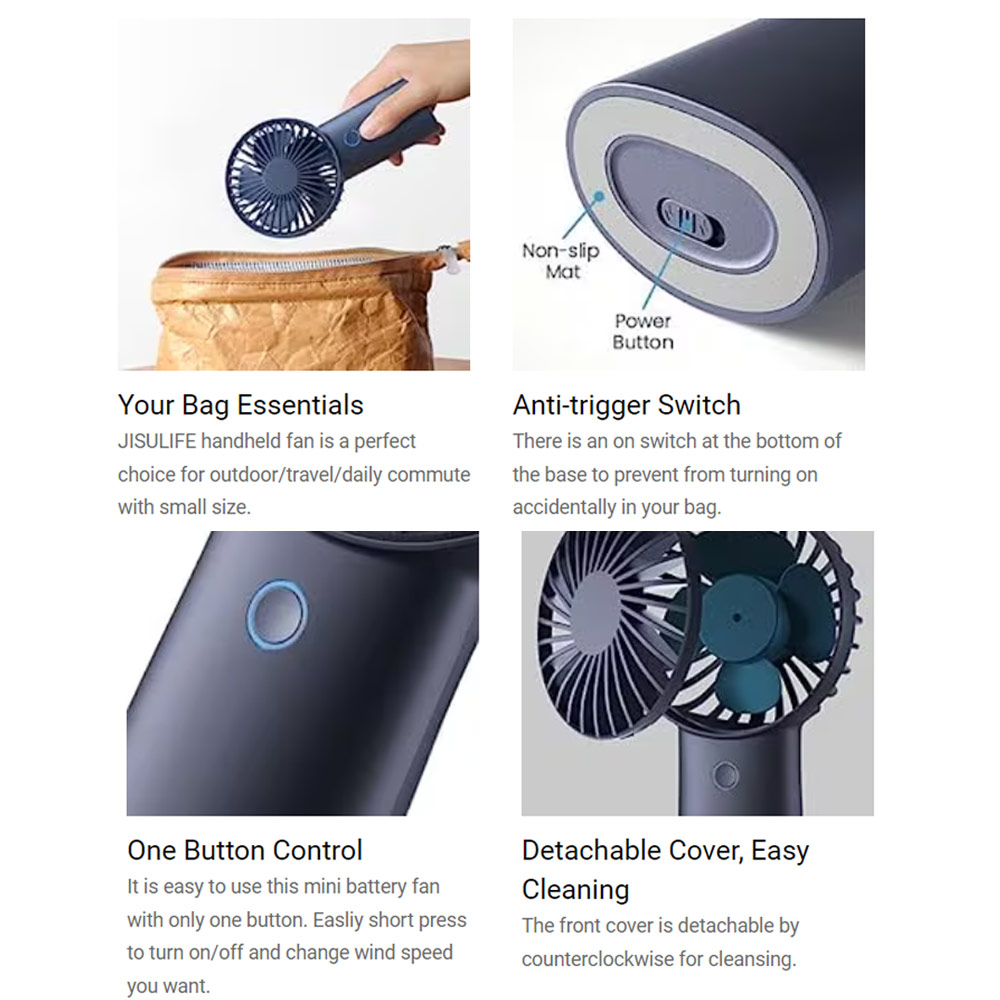 Picture of Jisulife Malaysia 3 Speed Wind Portable Rechargeable  6000mAh Handheld Fan for Outdoor Badminton Court Concert Picnic Camping (Blue)