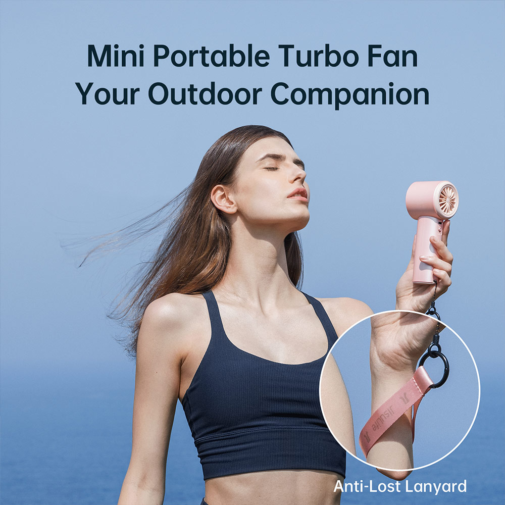 Picture of Jisulife Super Power 100 Speed Turbo Strong Wind Portable Fast Charge Rechargeable 3600mAh Hidden Blade High Quality Handheld Mini Fan for Outdoor Indoor Badminton Court Concert Picnic Camping FA53ABS (Pink)