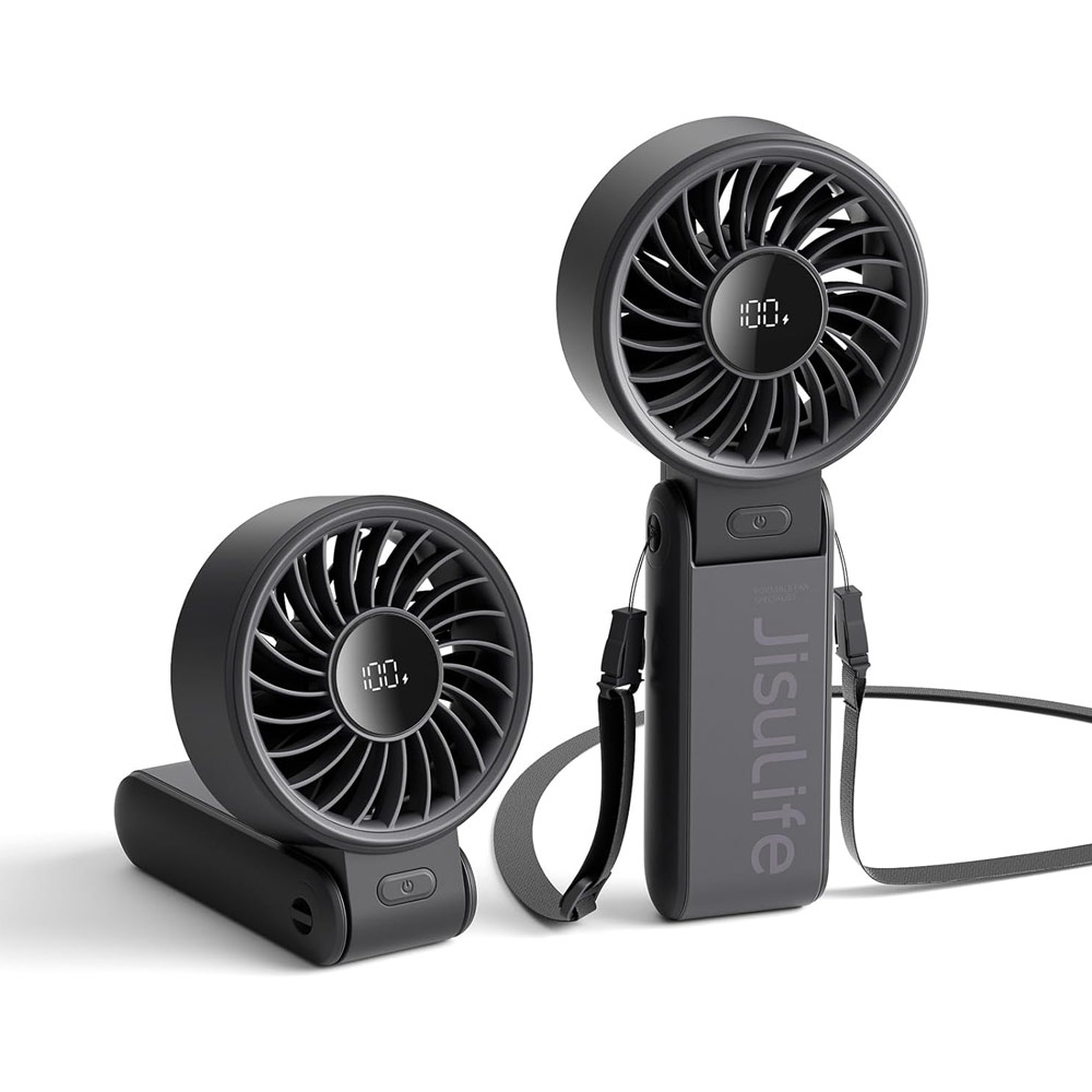 Picture of Jisulife 3 in 1 Handheld Fan Life7 Powerful Portable Fan with LED Display Foldable as Desk Fan Hangable as Neck Fan (3600mAh Black)