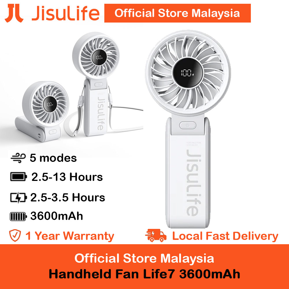 Picture of Jisulife 3 in 1 Handheld Fan Life7 Powerful Portable Fan with LED Display Foldable as Desk Fan Hangable as Neck Fan (3600mAh Light Grey) Red Design- Red Design Cases, Red Design Covers, iPad Cases and a wide selection of Red Design Accessories in Malaysia, Sabah, Sarawak and Singapore 