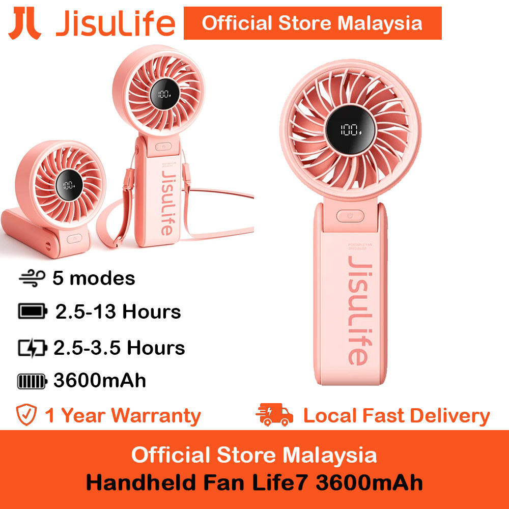 Picture of Jisulife 3 in 1 Handheld Fan Life7 Powerful Portable Fan with LED Display Foldable as Desk Fan Hangable as Neck Fan (3600mAh Pink) Red Design- Red Design Cases, Red Design Covers, iPad Cases and a wide selection of Red Design Accessories in Malaysia, Sabah, Sarawak and Singapore 