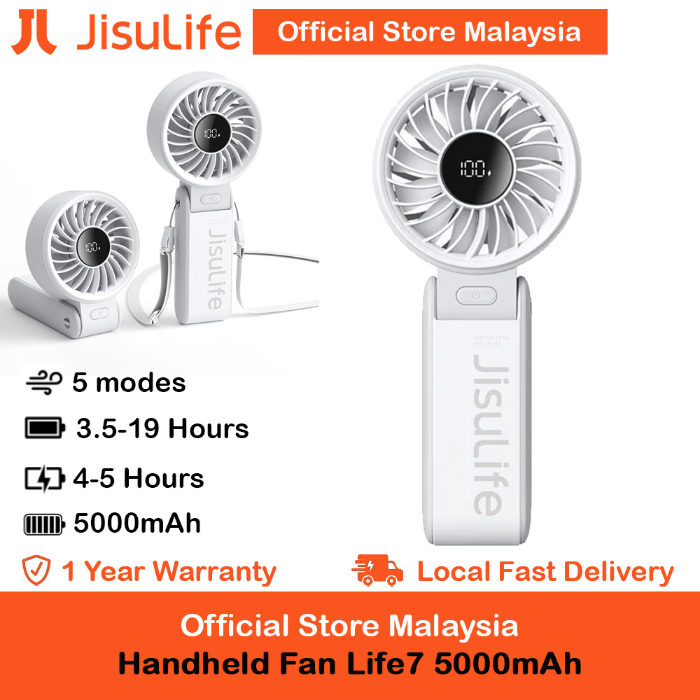 Picture of Jisulife 3 in 1 Handheld Fan Life7 Powerful Portable Fan with LED Display Foldable as Desk Fan Hangable as Neck Fan (5000mAh Light Grey) Red Design- Red Design Cases, Red Design Covers, iPad Cases and a wide selection of Red Design Accessories in Malaysia, Sabah, Sarawak and Singapore 