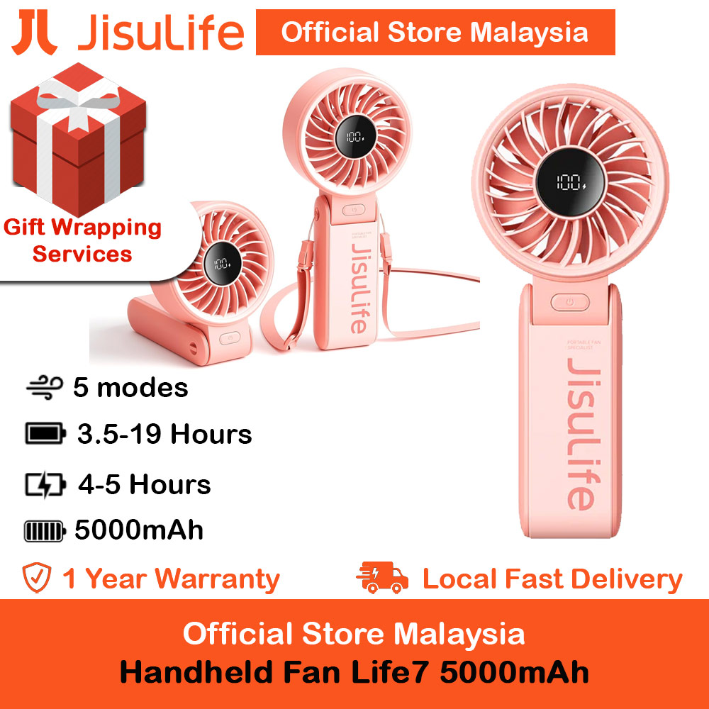 Picture of Jisulife 3 in 1 Handheld Fan Life7 Powerful Portable Fan with LED Display Foldable as Desk Fan Hangable as Neck Fan (5000mAh Pink) Red Design- Red Design Cases, Red Design Covers, iPad Cases and a wide selection of Red Design Accessories in Malaysia, Sabah, Sarawak and Singapore 