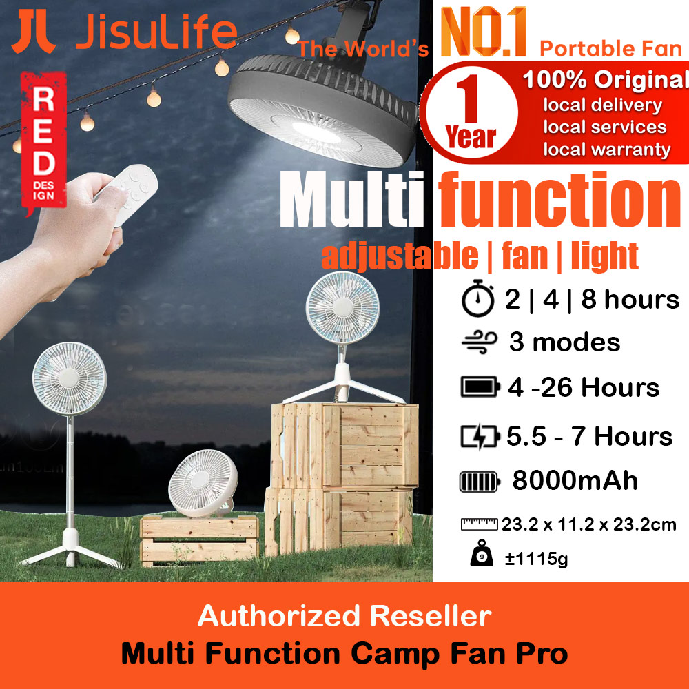 Picture of JISULIFE Multifunction Convertible Camping Portable Adjsutable Rechargeable Light Lamp Rotatable Stand Desk Fan for Office Room Travel Outdoor Indoor Picnic Camping (White)