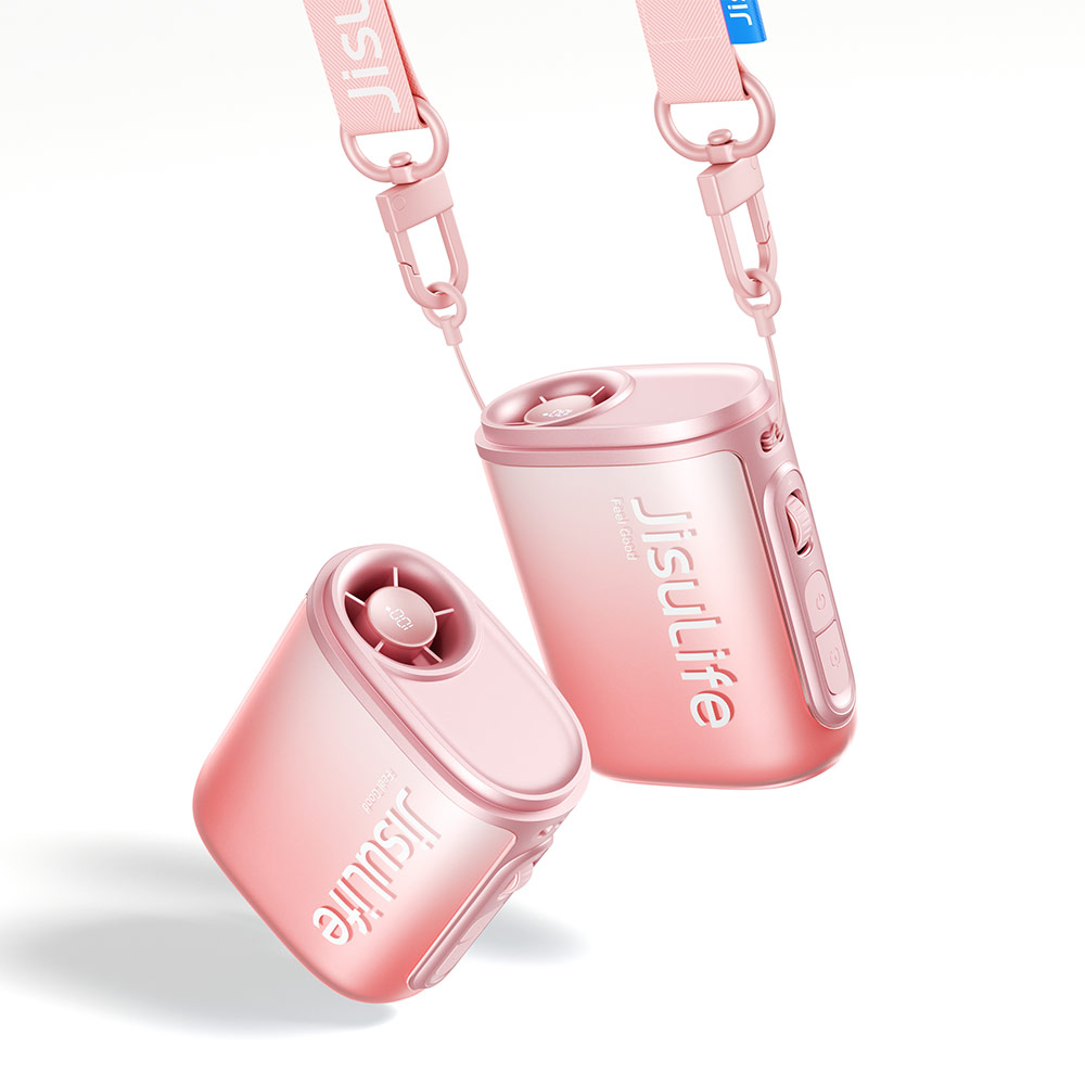 Picture of JisuLife Neck Fan Life5 100 Speed Turbo Cooling Handfree Portable Neck Fan Hang or Clipped Clip Fan (Pink)