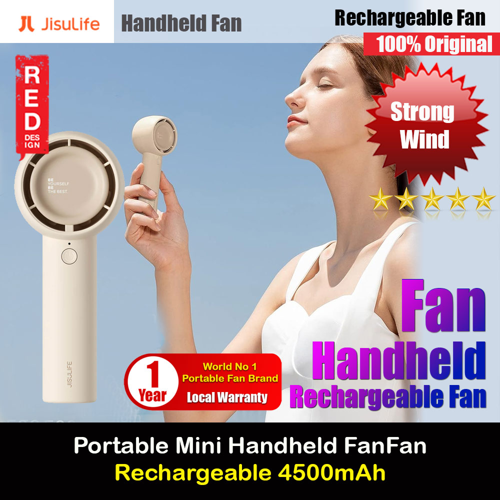 Picture of Jisulife Malaysia 5 Speed Turbo Strong Wind Portable Fast Charge Rechargeble 4500mAh Hidden Blade Handheld Mini Fan for Outdoor Indoor Badminton Court Concert Picnic Camping FA42 (Brown)