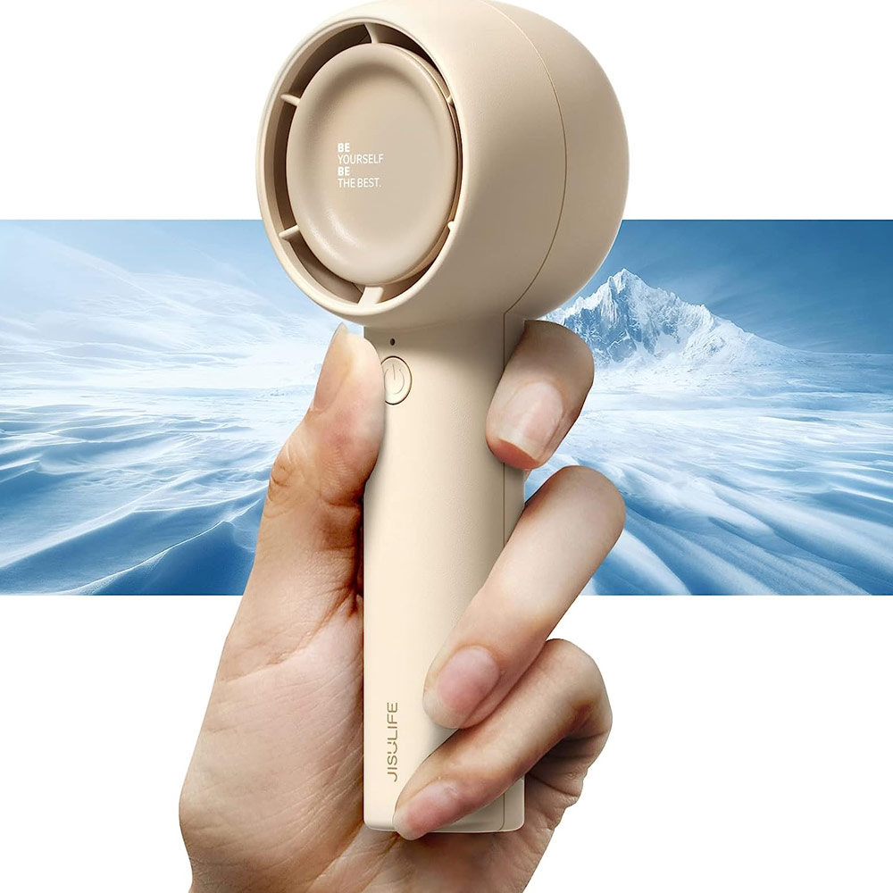 Picture of Jisulife Malaysia 5 Speed Turbo Strong Wind Portable Fast Charge Rechargeble 4500mAh Hidden Blade Handheld Mini Fan for Outdoor Indoor Badminton Court Concert Picnic Camping FA42 (Brown)