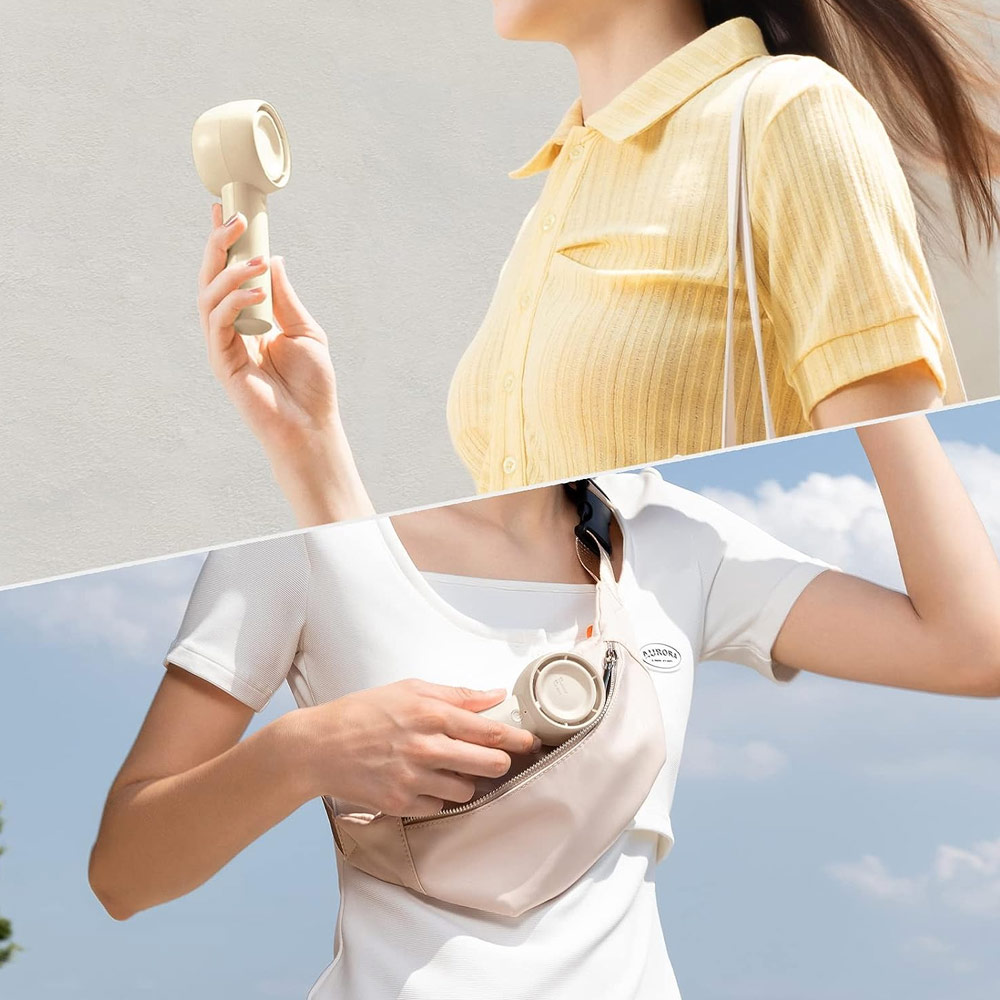 Picture of Jisulife Malaysia 5 Speed Turbo Strong Wind Portable Fast Charge Rechargeble 4500mAh Hidden Blade Handheld Mini Fan for Outdoor Indoor Badminton Court Concert Picnic Camping FA42 (Brown)