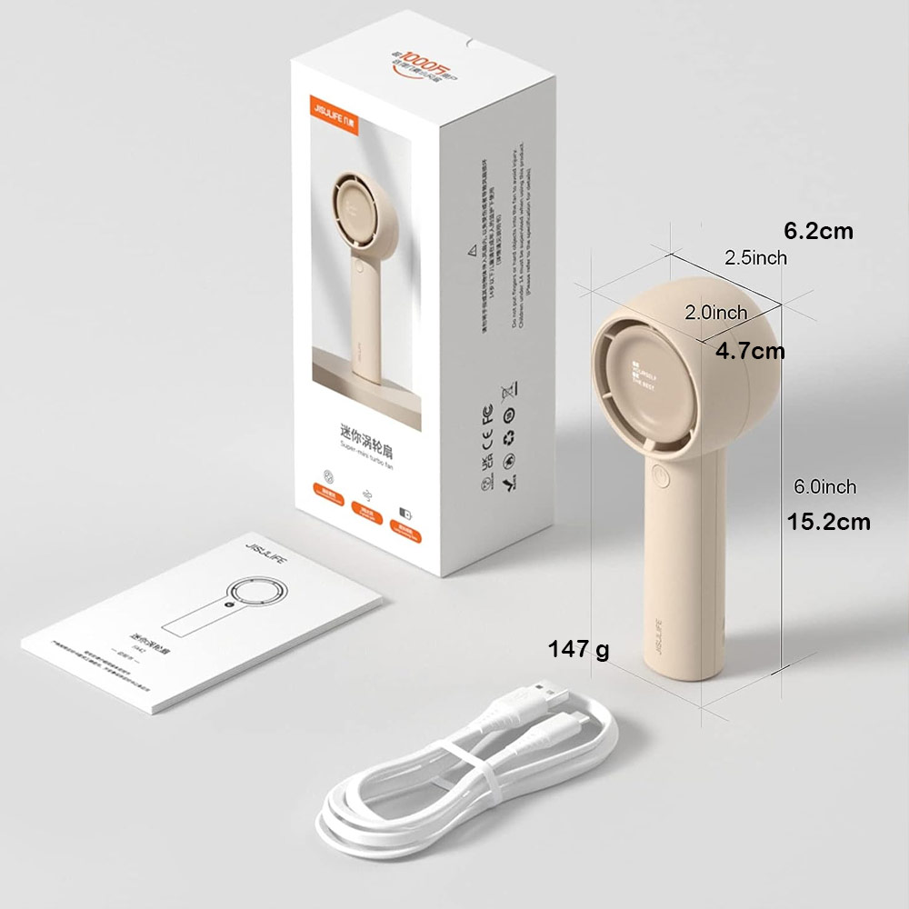 Picture of Jisulife Malaysia 5 Speed Turbo Strong Wind Portable Fast Charge Rechargeble 4500mAh Hidden Blade Handheld Mini Fan for Outdoor Indoor Badminton Court Concert Picnic Camping FA42 (Brown)