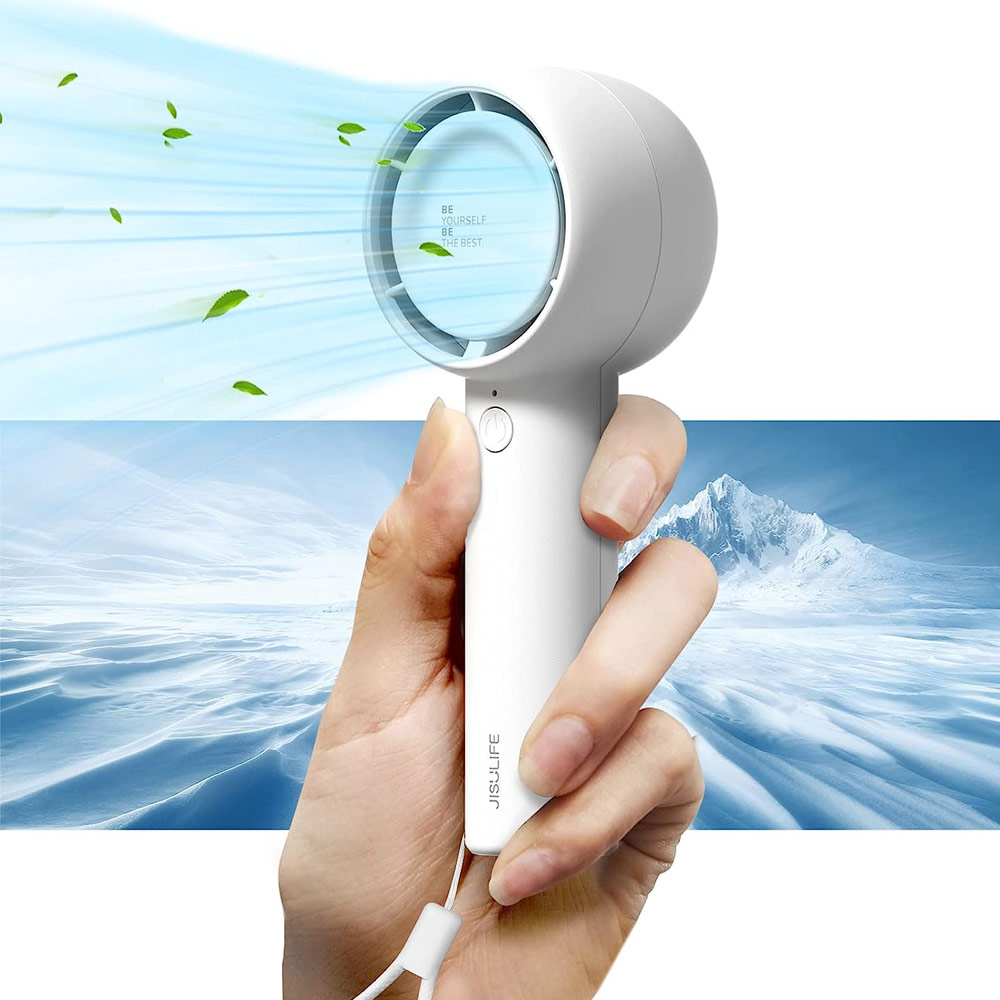 Picture of Jisulife Malaysia 5 Speed Turbo Strong Wind Portable Fast Charge Rechargeble 4500mAh Hidden Blade Handheld Mini Fan for Outdoor Indoor Badminton Court Concert Picnic Camping FA42 (White)