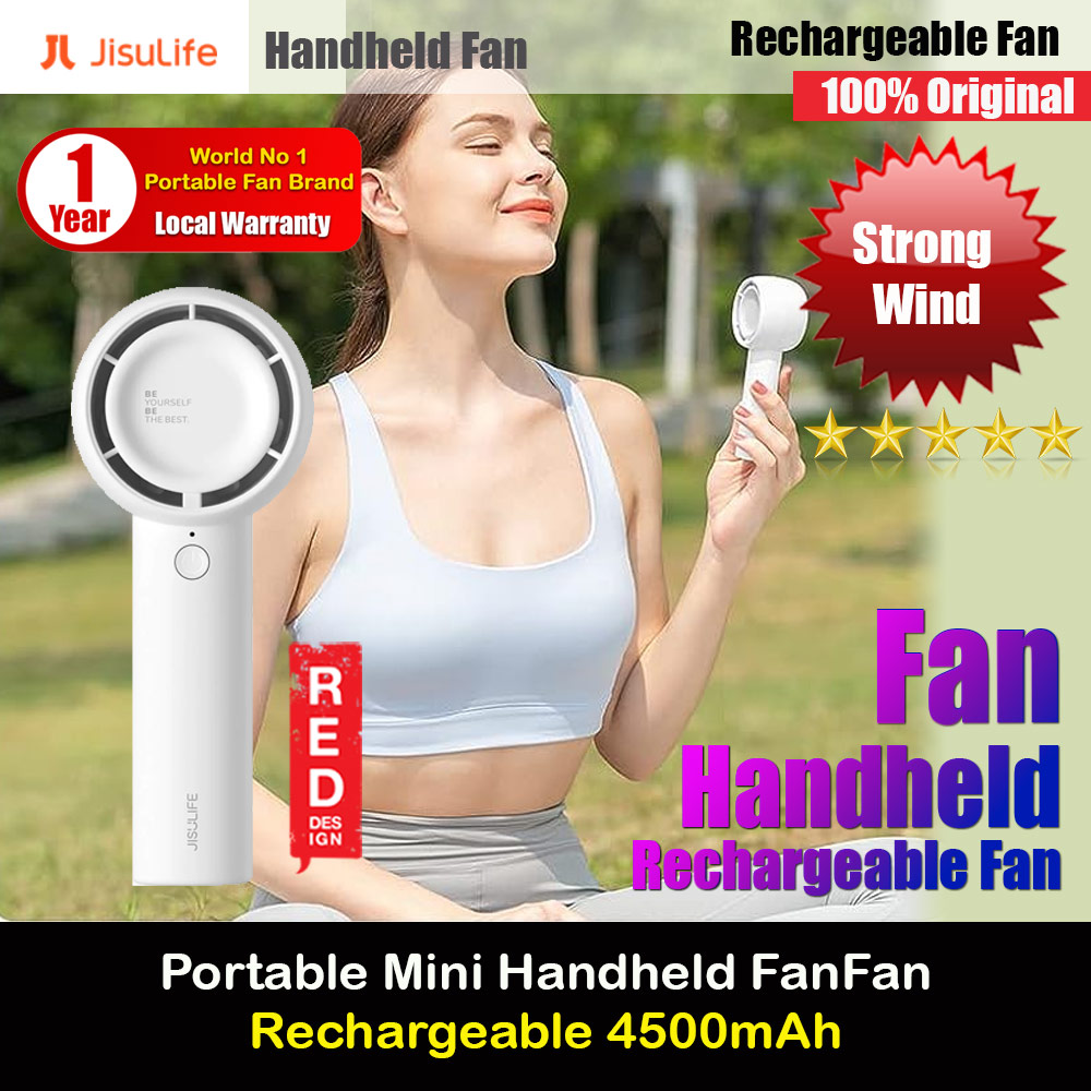 Picture of Jisulife Malaysia 5 Speed Turbo Strong Wind Portable Fast Charge Rechargeble 4500mAh Hidden Blade Handheld Mini Fan for Outdoor Indoor Badminton Court Concert Picnic Camping FA42 (White)