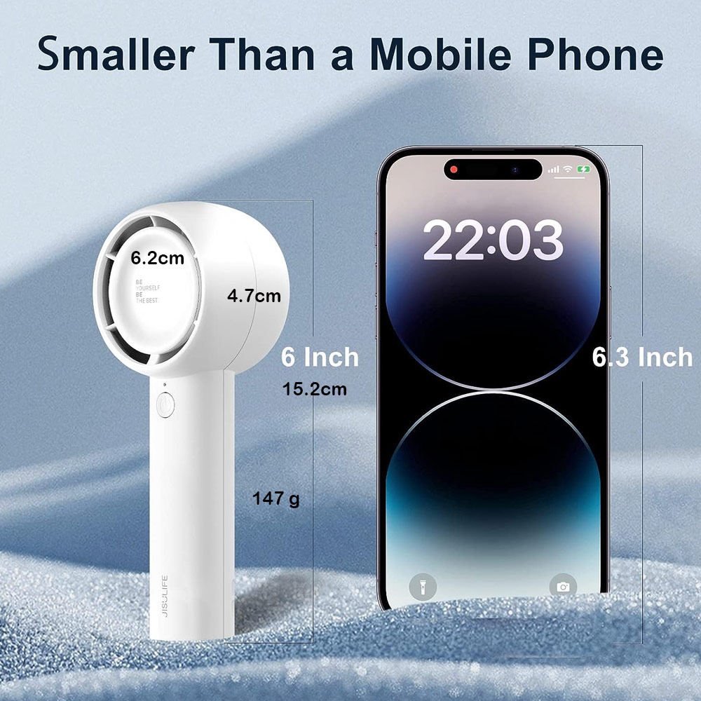 Picture of Jisulife Malaysia 5 Speed Turbo Strong Wind Portable Fast Charge Rechargeble 4500mAh Hidden Blade Handheld Mini Fan for Outdoor Indoor Badminton Court Concert Picnic Camping FA42 (White)